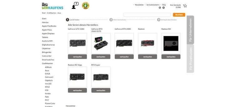 Auch gebrauchte Grafikkarten können Sie bei Wirkaufens zu Geld machen