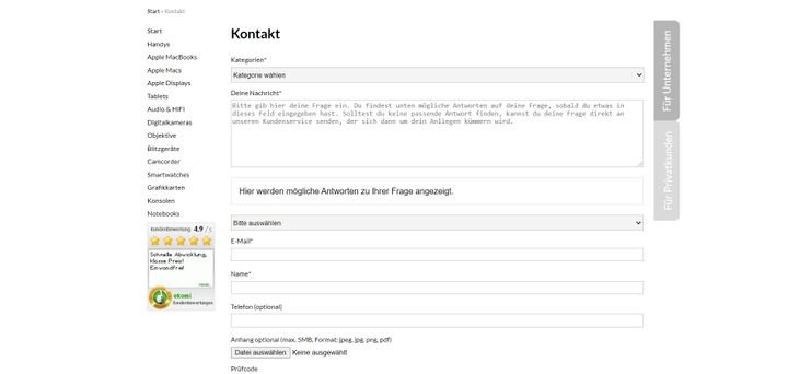 Die einzige Möglichkeit, mit dem Wirkaufens-Support in Kontakt zu kommen, ist ein schriftliches Formular