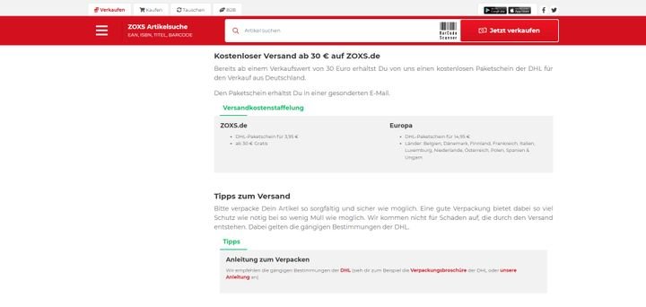 Die Versandkonditionen bei ZOXS könnten ein wenig flexibler sein