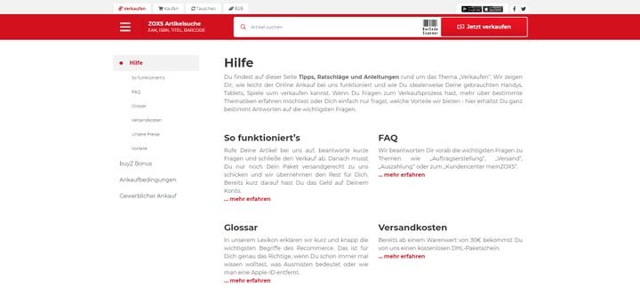 In der Online-Hilfe finden Sie nicht nur die FAQ sondern auch hilfreiche Tipps und Tutorials zum Verkaufen auf ZOXS