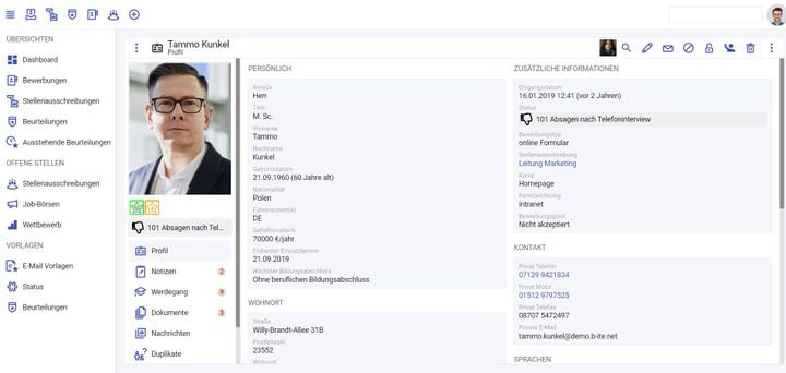 Ein Blick in die übersichtlichen Bewerberprofile im BITE Bewerbermanager