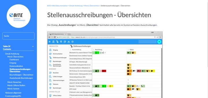 Im Online-Handbuch zum BITE Bewerbermanager finden Sie ausführliche illustrierte Tutorials und Anleitungen