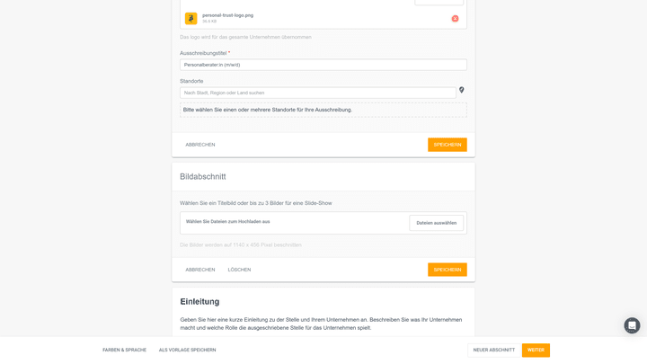 Ein Stellenanzeigen-Editor ist in jedem kostenlosen Tarif verfügbar