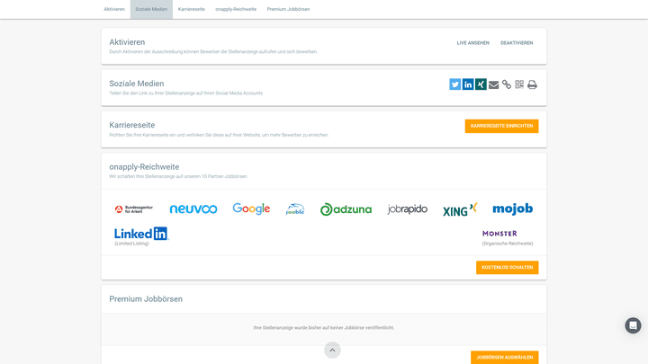 onapply liefert Ihnen im kostenlosen Tarif über 400 verschiedene Veröffentlichungskanäle