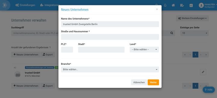 Fügen Sie in concludis beliebig viele Mandanten bzw. Unternehmen hinzu