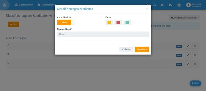 Bewertungen und Klassifizierungen in concludis sind individuell anpassbar