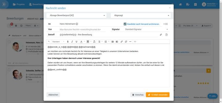 E-Mail-Vorlagen sparen Zeit bei der Kommunikation mit Ihren Kandidat:innen