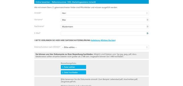 Bewerber:innen bewerben sich mittels eines übersichtlichen Online-Formulars