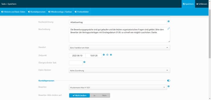 Erstellen Sie zu jeder Bewerbung die passenden Tasks und Aufgaben für Ihr Team