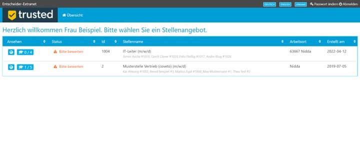 Die Oberfläche für Entscheider:innen im “Entscheider-Extranet” wirkt aufgeräumt und frisch