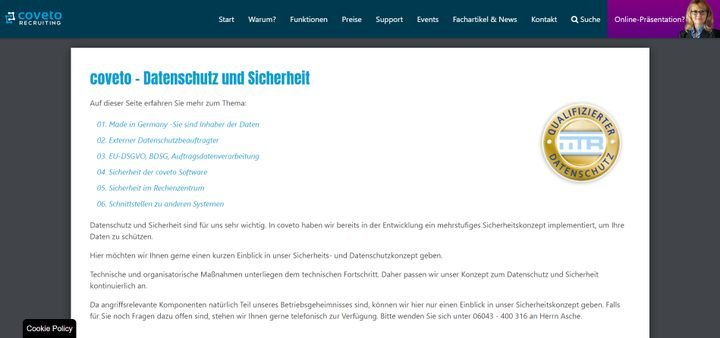 Die deutsche Recruiting-Software coveto ist vollständig DSGVO-konform