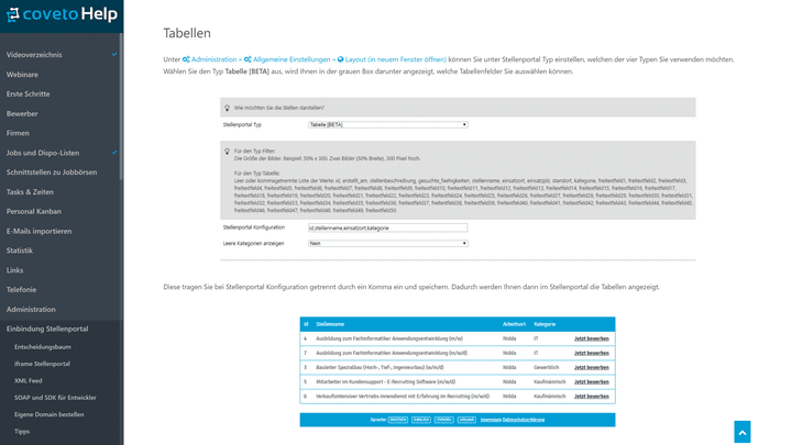 So könnten Ihre Stellenanzeigen im Tabellenformat aussehen