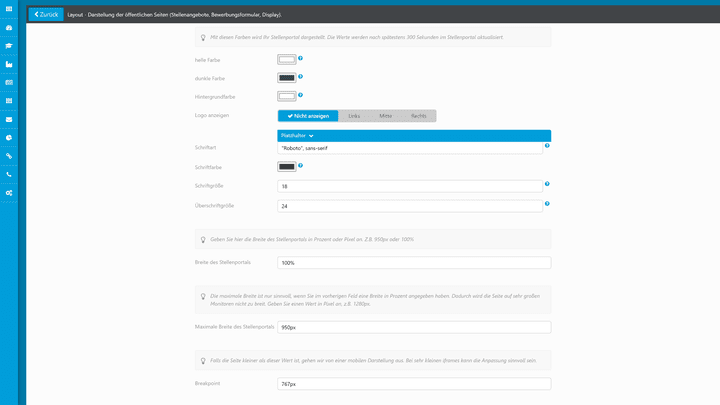 Im Reiter Layout legen Sie Farben und Schriftarten und -größen fest