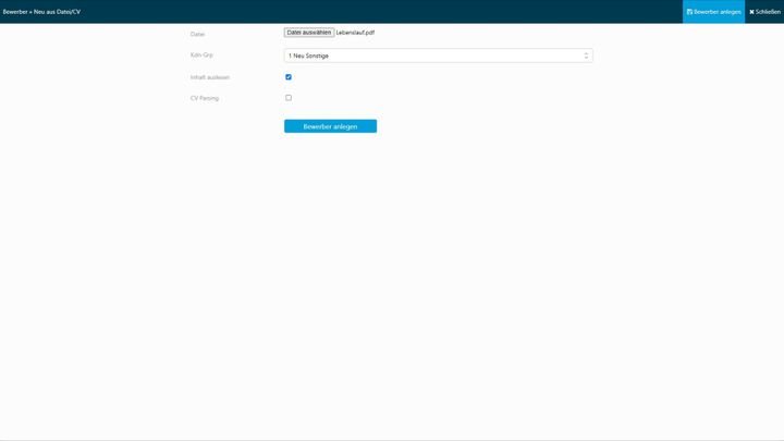 Laden Sie Lebensläufe manuell in coveto hoch und lassen Sie diese per CV-Parsing auslesen