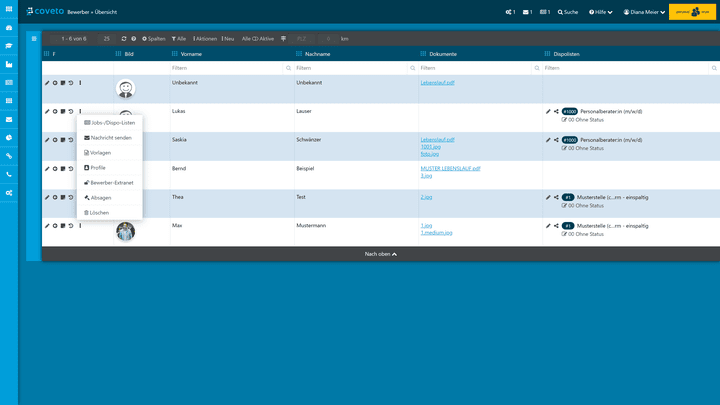 Über die Bewerber-Übersicht schalten Sie das Extranet für einzelne Bewerber:innen frei