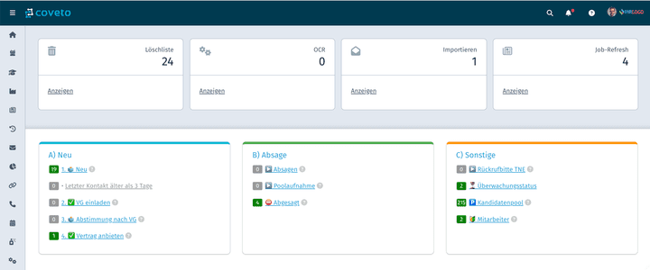 Starte im Recruiting-Dashboard und verschaffe dir einen Überblick über alle Prozessschritte