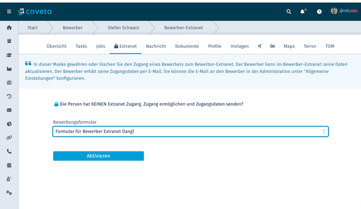Schalte über die Bewerberübersicht gezielt das Extranet für einzelne Kandidat:innen frei