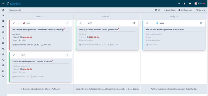 Besonders übersichtlich finde ich das Kanban-Board für anstehende Aufgaben.