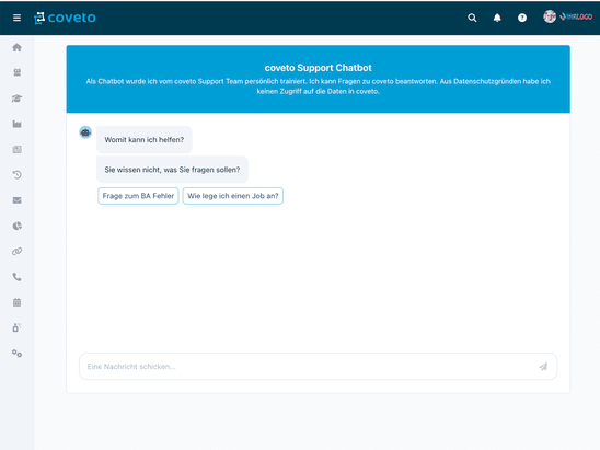 Der KI-Chat von coveto ersetzt keinen menschlichen Support, ist dafür aber 24/7 für Anfragen verfügbar.