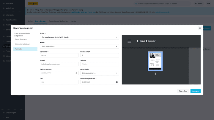Recruiter und Recruiterinnen sparen durch Personios Multi-Upload viel Zeit