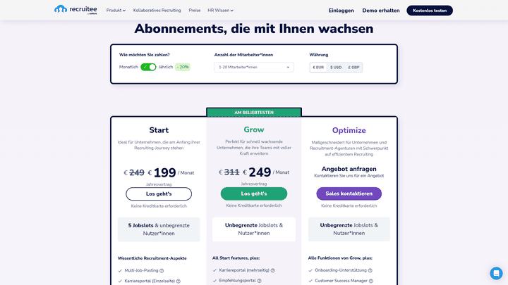 Recruitee bietet ein gutes Preis-Leistungs-Verhältnis