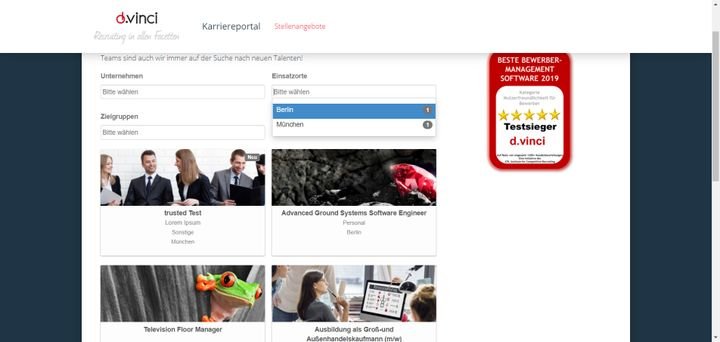 Alle Stellenausschreibungen langen aus d.vinci auf Ihrem Online-Karriereportal