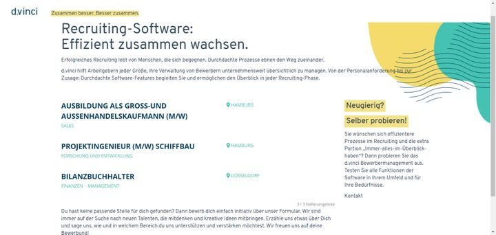 Mit ein wenig Konfigurationsaufwand sind bei d.vinci auch individuelle Layouts für Ihre Karriereseite möglich