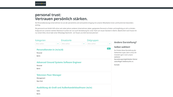 Die Standard-Stellenliste via Widget ist kostengünstig, lässt aber nur wenig Raum für Kreativität
