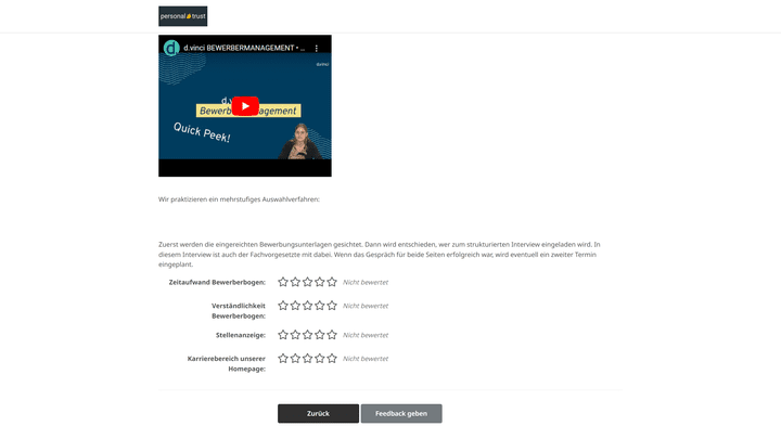 Im Feedback-Fragebogen erhalten Sie wertvolle Hinweise und Tipps für Ihre Bewerbungsprozesse