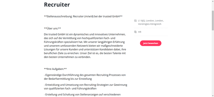 So könnte deine Stellenanzeige im Frontend deiner Karriereseite mit Factorial aussehen
