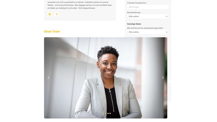 Die Bildergalerie überdeckt das Bewerbungsformular