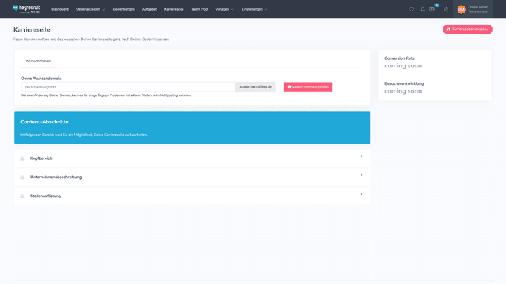 Im Gegensatz zum Anzeigen-Editor fügen Sie hier keine neuen Abschnitte hinzu