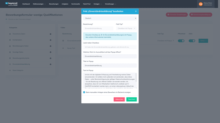 Fragen Sie die Erklärung zur Datenverarbeitung automatisch ab