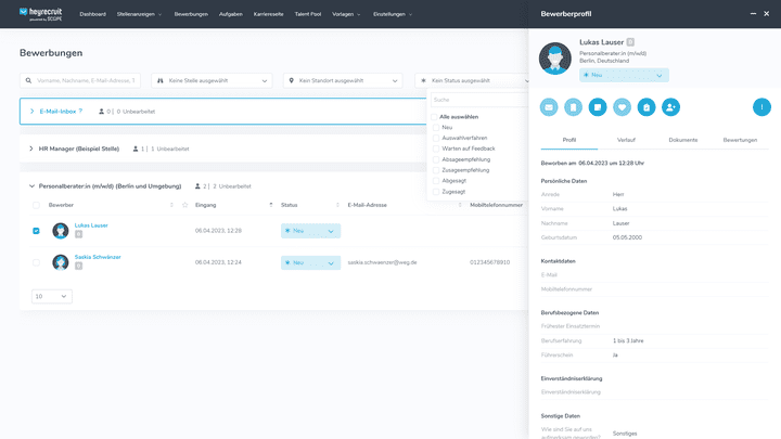 Der Standard-Recruiting-Prozess ist nicht anpassbar