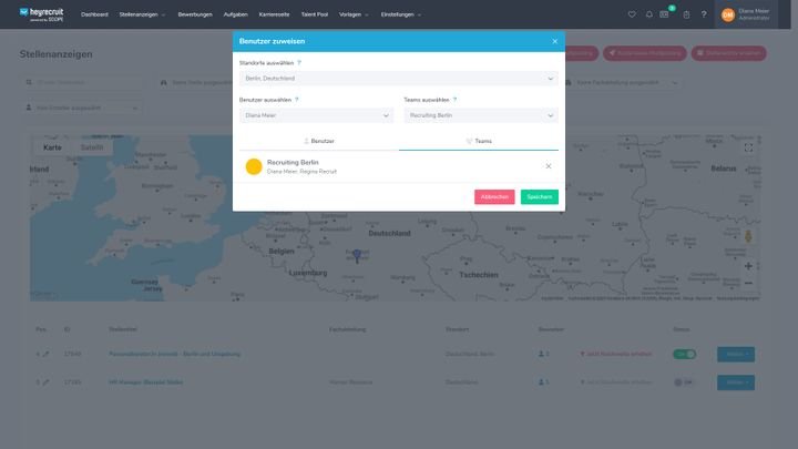 Weisen Sie einzelne Stellen einem Team zu