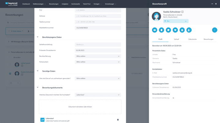 Trotz angegebener Adresse im Lebenslauf erkannte das der CV-Parser nicht