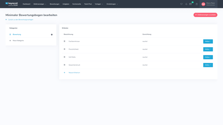 Der minimale Bewertungsbogen eignet sich für Vakanzen mit wenigen Qualifikationen