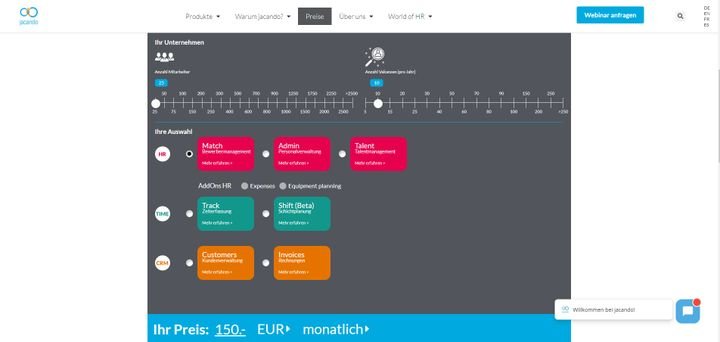 Der Preis für jacando Match bemisst sich anhand der jährlich ausgeschriebenen Stellen
