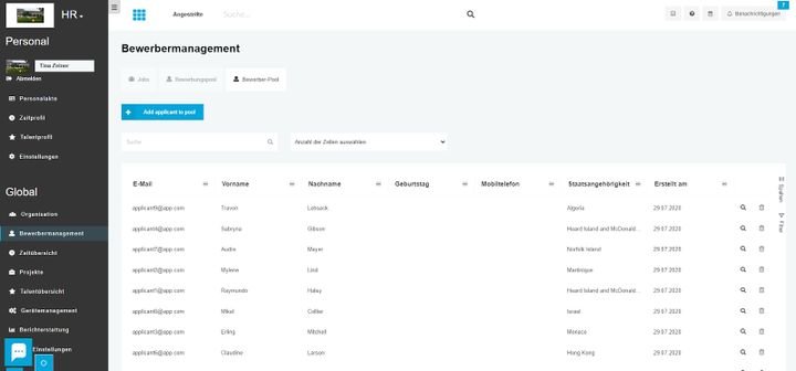 Im Bewerberpool haben Sie den Überblick über alle Ihre BewerberInnen und können auch aktiv nach Talenten suchen