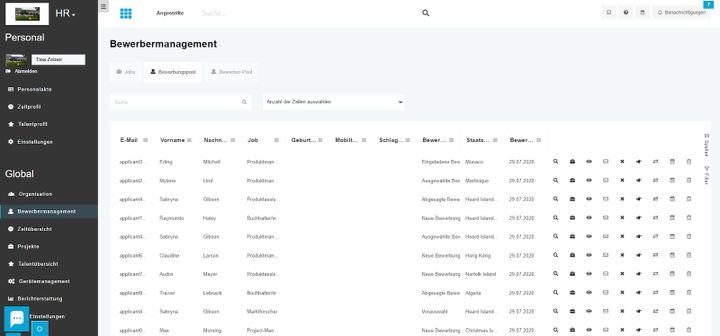 Der Bewerbungspool listet alle Ihre eingegangenen Bewerbungen auf