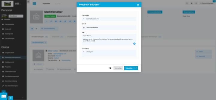 In jacando können Sie alle Fachverantwortlichen dazu einladen, Feedback zu Ihren BewerberInnen abzugeben