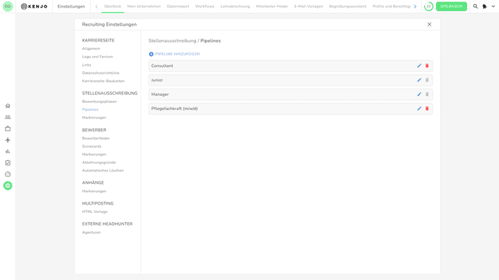 Definieren Sie Bewerbungsphasen für jede Stelle, die ausgeschrieben werden soll