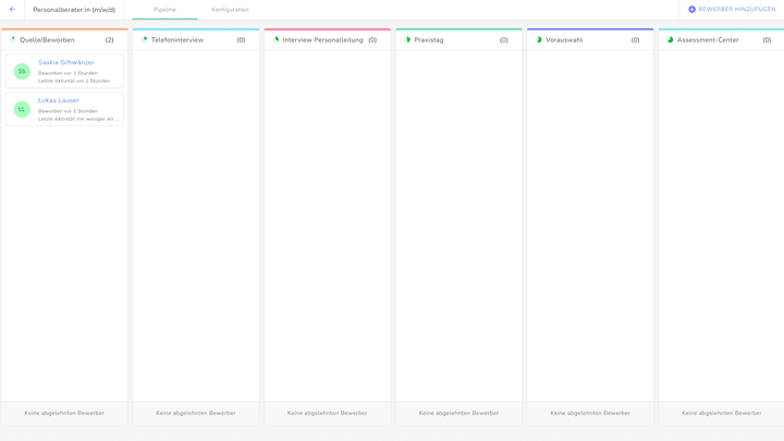 Organisieren Sie Ihre Bewerber:innen per Drag-and-Drop-Funktion