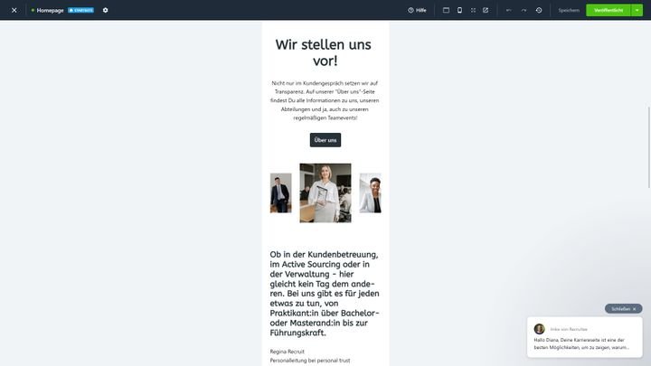 Ob Ihre Karriereseite auch am Smartphone gut aussieht, überprüfen Sie mit der Vorschaufunktion