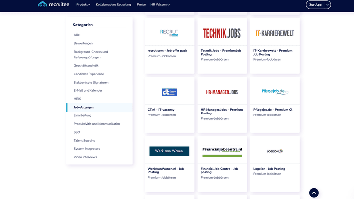 Im Marketplace von Tellent Recruitee sehen Sie, ob alle relevanten Kanäle für Sie dabei sind