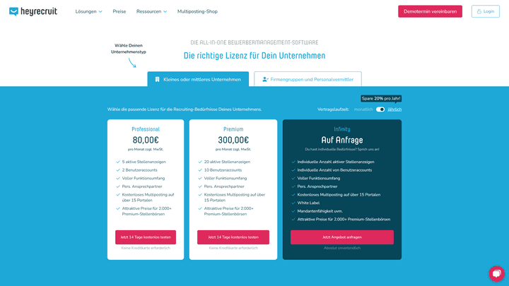 Heyrecruit bietet ein gutes Preis-Leistungs-Verhältnis für KMU