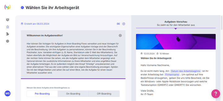 In der Onboarding-Lösung von softgarden erstellen Sie Aufgaben und weisen diese Ihren Neuzugängen oder Ihrem bestehenden Team zu