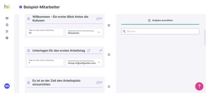 Erstellen Sie individuelle Workflows aus erstellten Aufgaben und gestalten Sie so ganz einfach Ihre Onboarding-Prozesse