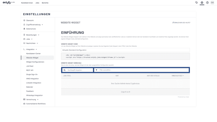 Für das Widget benötigen Sie nur einen kleinen Code, der Ihnen vom Anbieter zur Verfügung gestellt wird