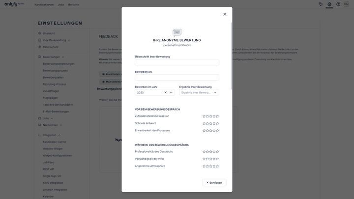 Senden Sie Ihren Bewerber:innen Feedback-Fragebögen zum Recruiting-Prozess zu
